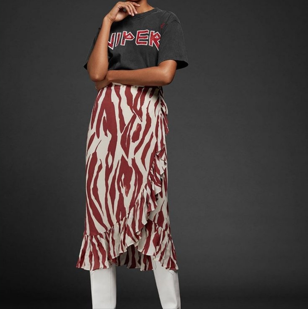 Anine Bing Red and White Asymmetrical Wrap Midi Skirt xs w flaws